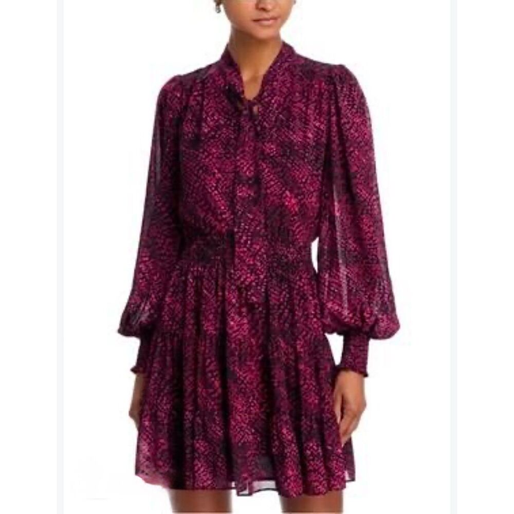 NWT - STELLAH Raspberry Smocked Waist Long Sleeve Mini Dress, Sz XS